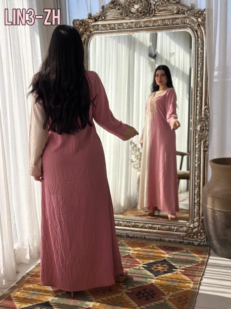 ⁦جلابية تطريز لينن  لونين⁩ - الصورة ⁦2⁩