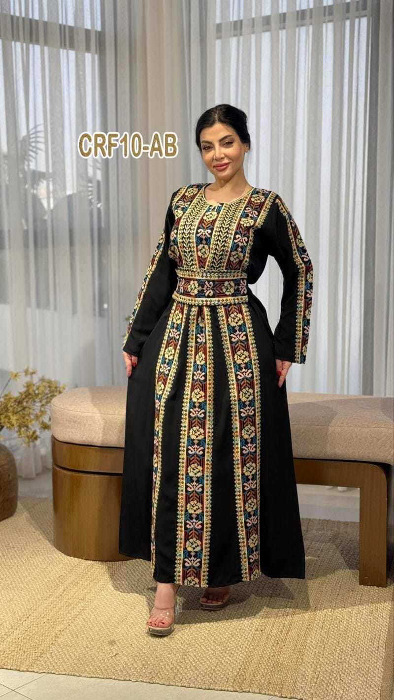 فستان عروق تطريز كريب