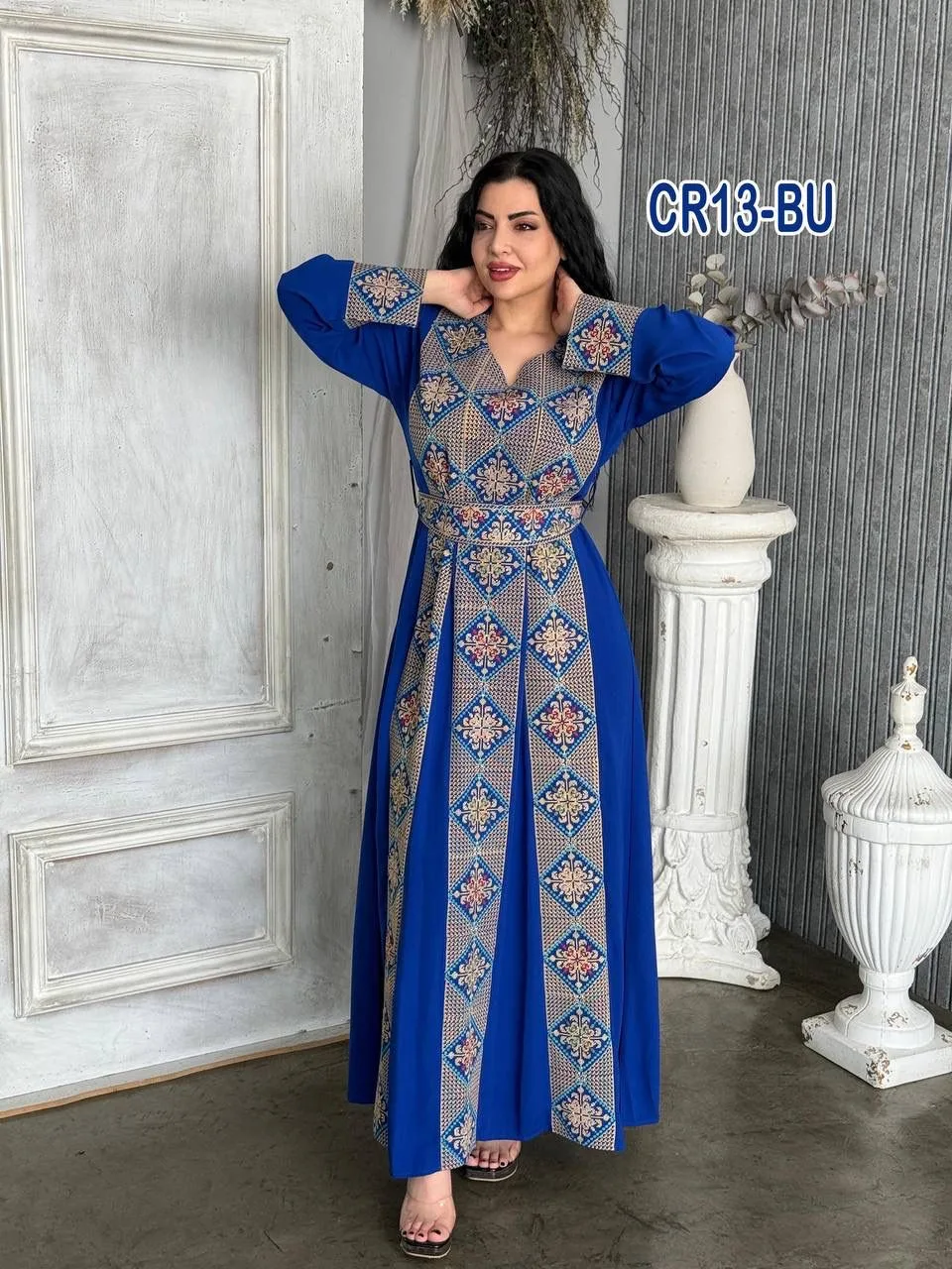 فستان كريب عروق عريضة