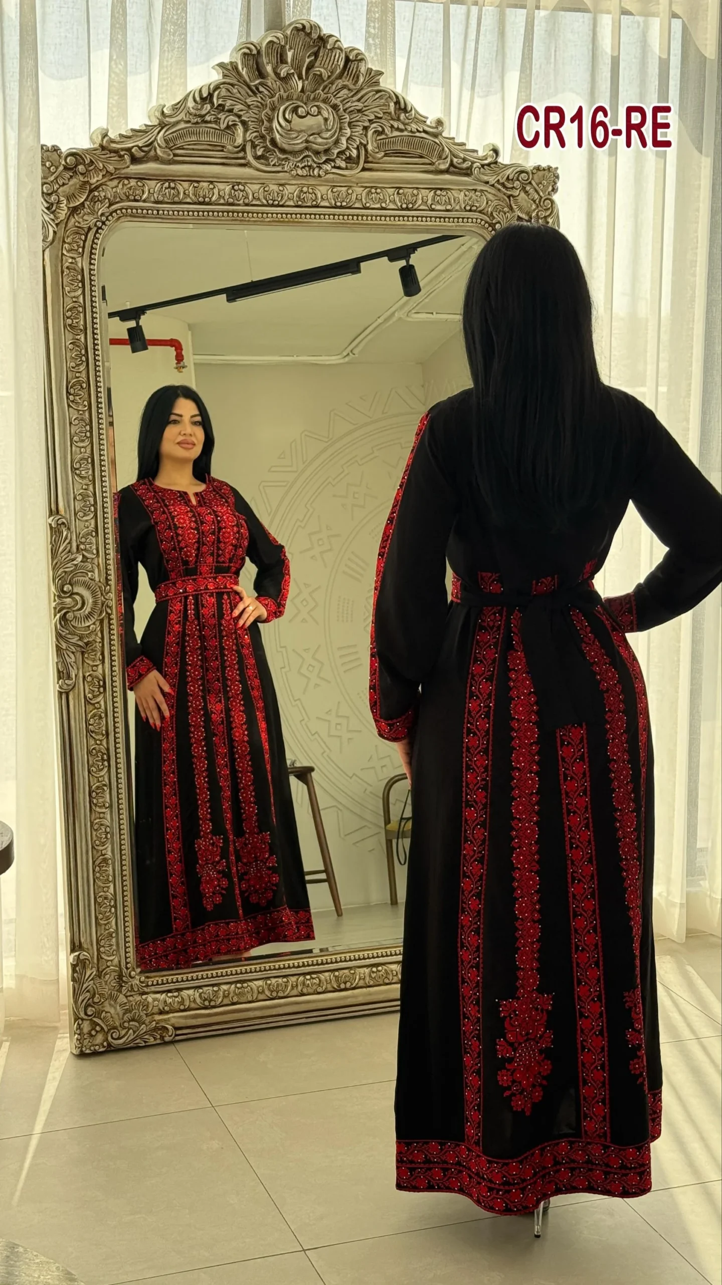 فستان كريب عروق تطريز